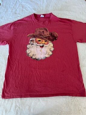 Source Unknown Red Santa Graphic Tee with Cowboy Hat